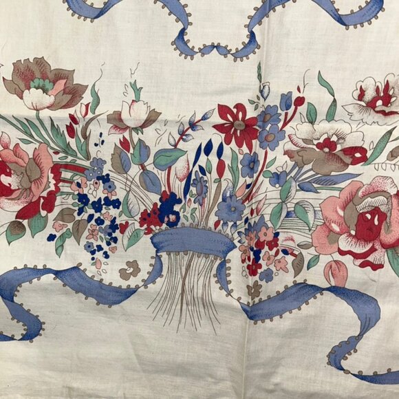 Laura Ashley Vintage cotton white blue pink floral print large scarf - Picture 6 of 8